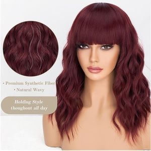 New Bob Curly Wig Synthetic Short Wine Red Wig